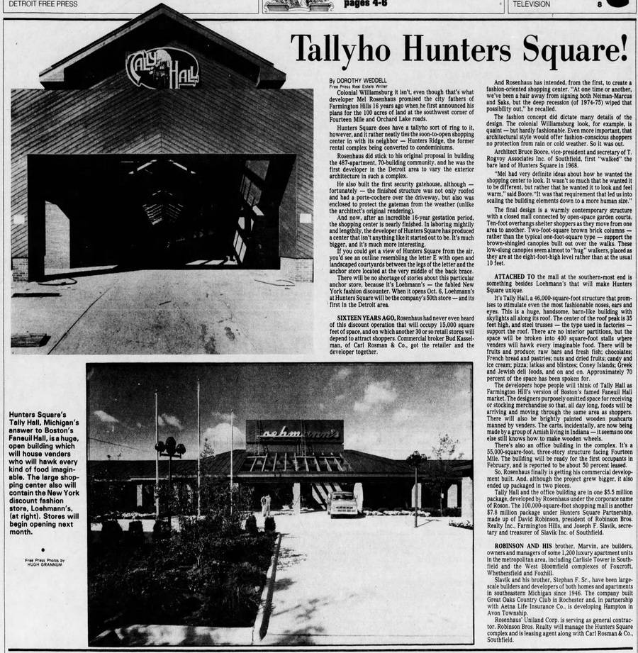 Tally Hall (Hunters Square) - Sept 1980 Article On Mall